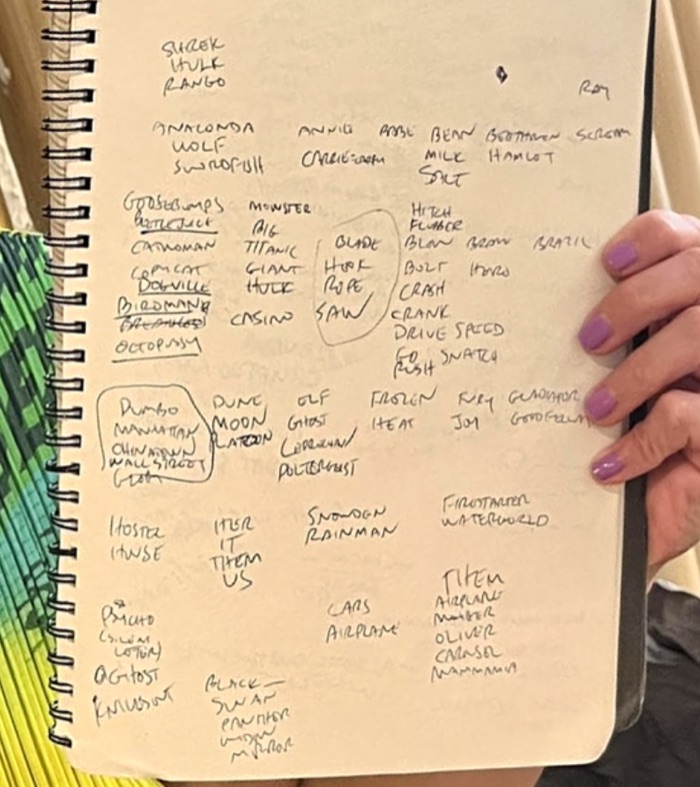 Close-up of Wyna Liu’s notebook showing handwritten word clusters for potential Connections categories